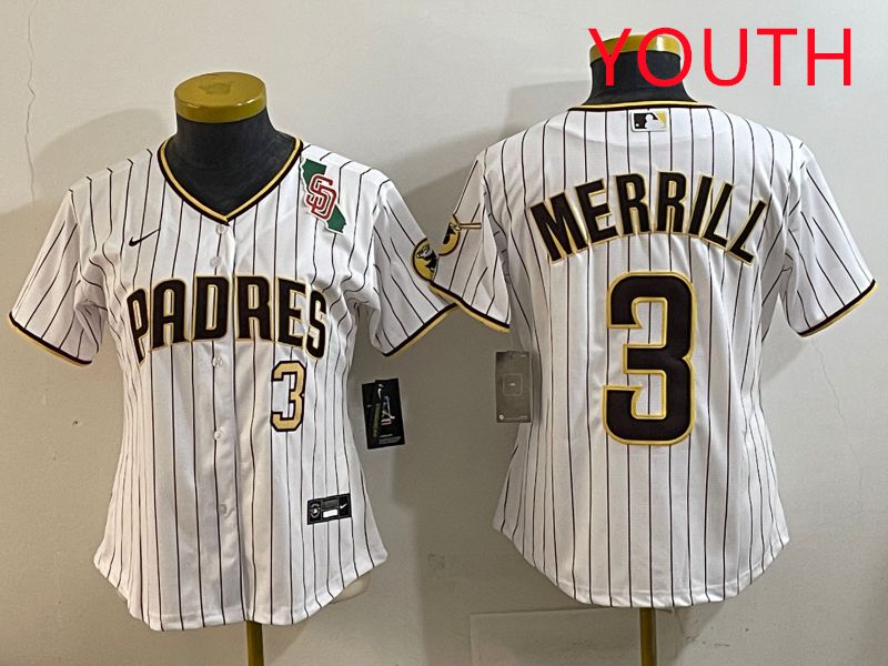 Youth San Diego Padres #3 Merrill White Stripe Game 2025 Nike MLB Jersey style 4
